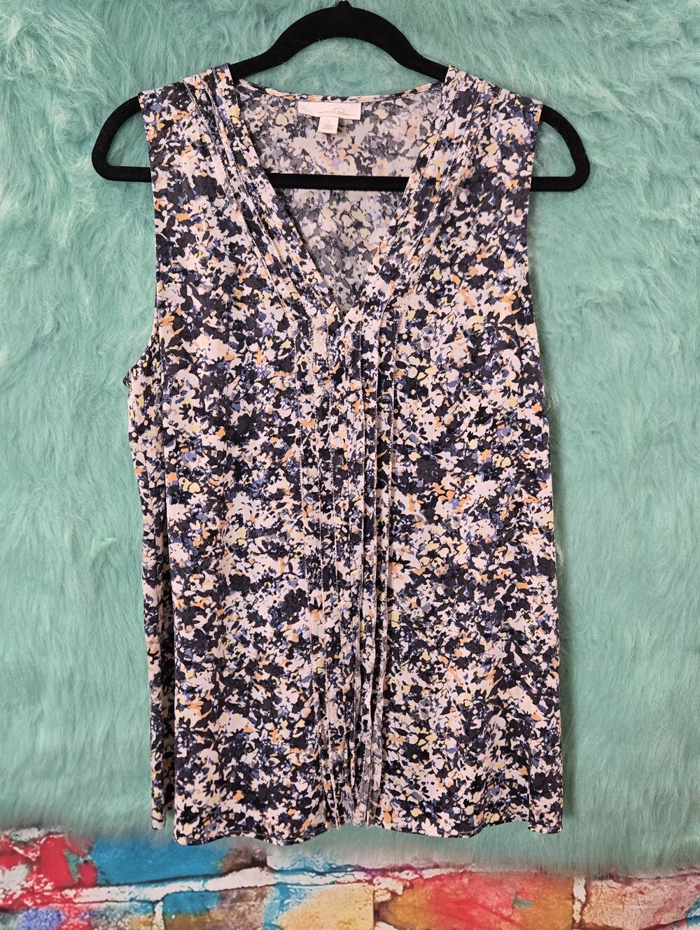 Emerson Rose Multicolor Sleeveless Silk V Neck Top Size L
